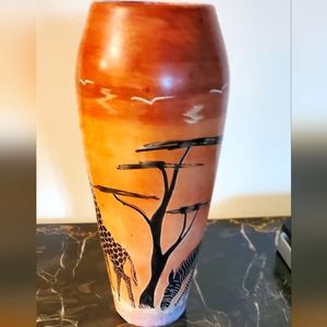 10” Vase Animals Giraffe Zebra Tree Solid/Sturdy Soapstone Made In Kenya